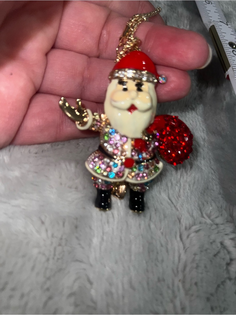 Festive Santa Pendant Necklace - Red Multi-Color Holiday Jewelry